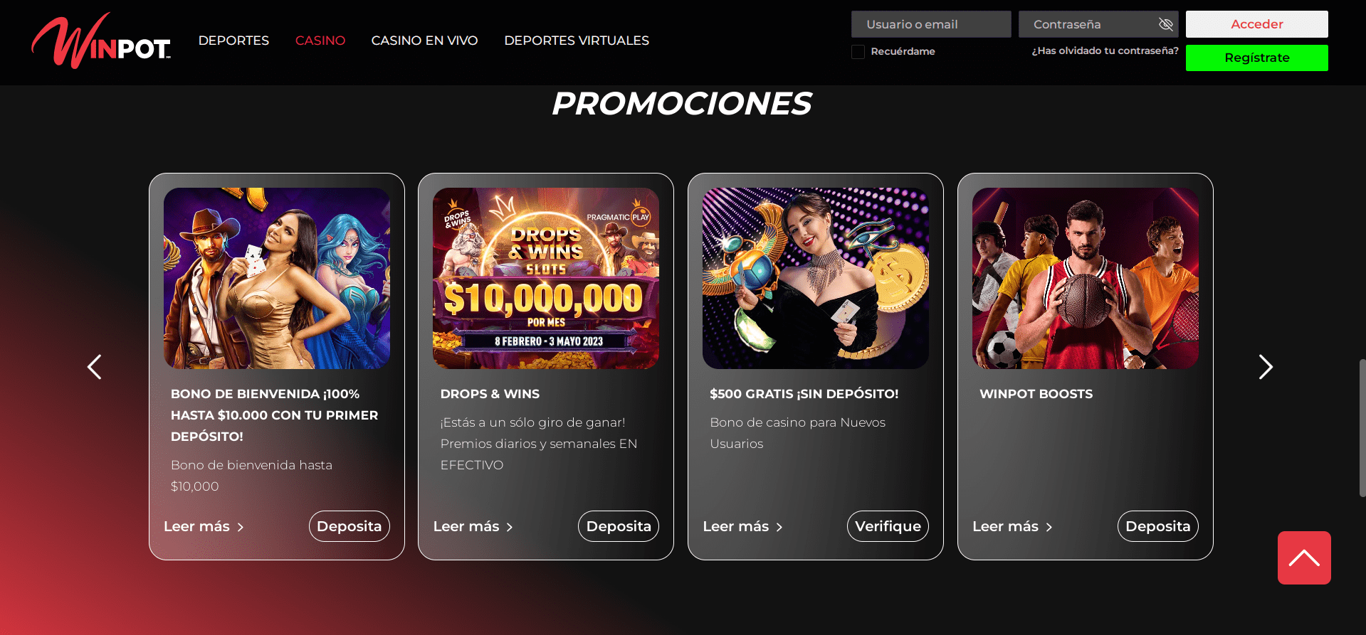 Promociones de Winpot Casino MX