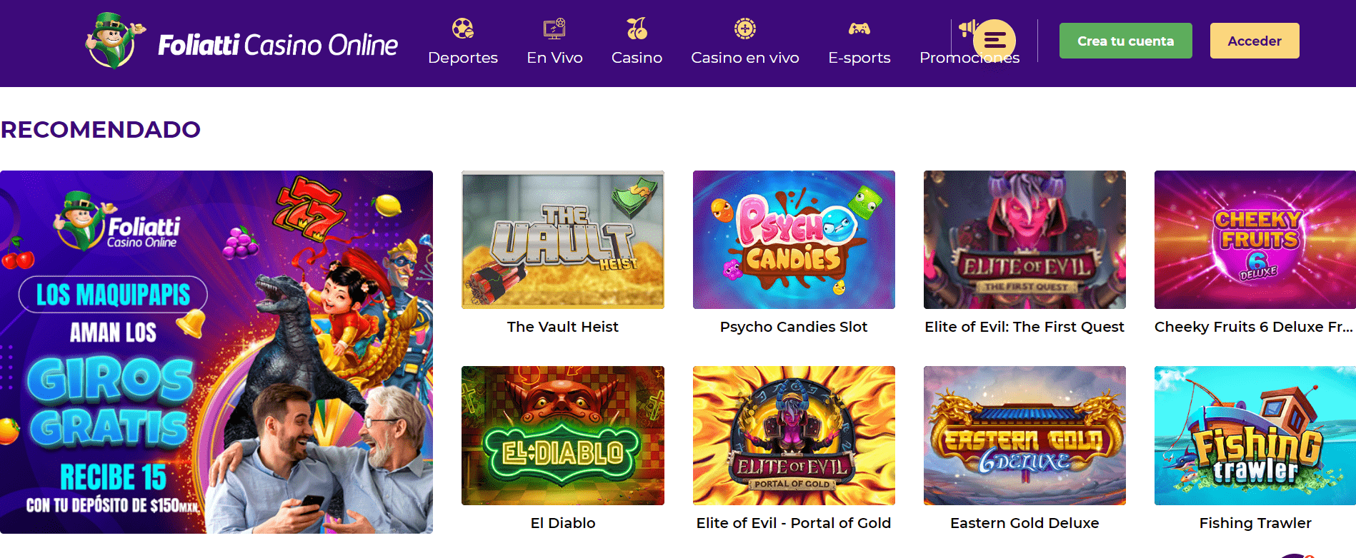 Sitio web de Foliatti Casino